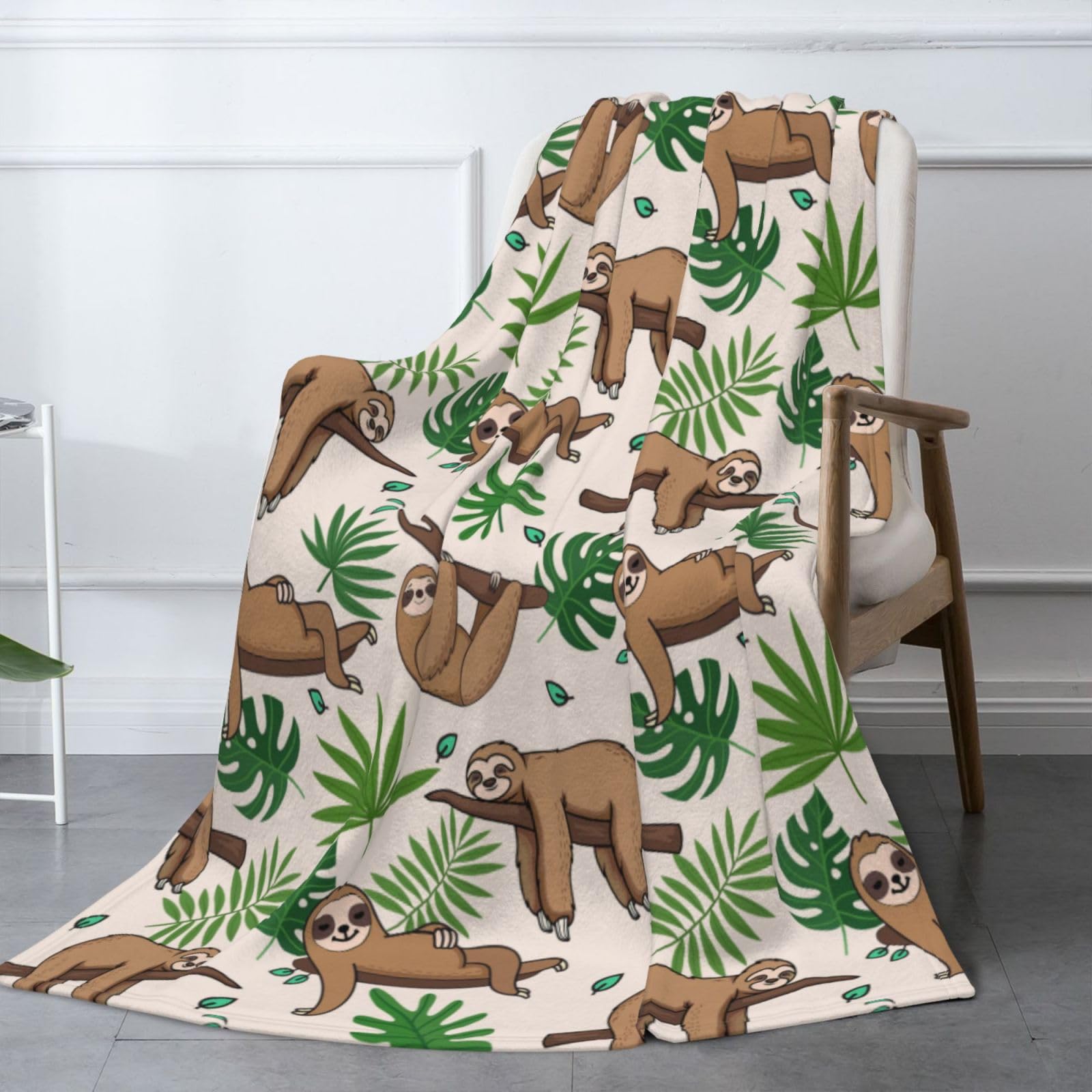 Soft Flannel Fleece Sloth Throw Blanket 60
