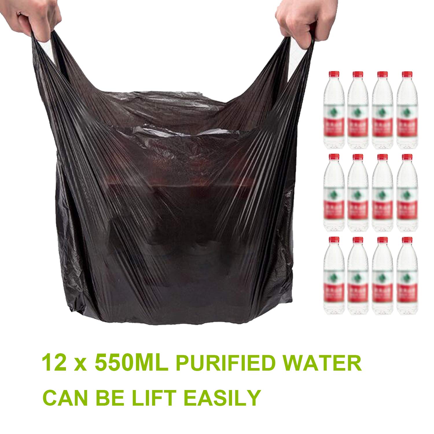 LazyMe Black Plastic T-Shirt Bags with Handles - 12x20 Inch (100 Pack) - Durable Grocery & Retail Shopping Bags for Stores, Markets & Businesses - Perfect for Convenient Shopping, Packaging & Merchandise Display
