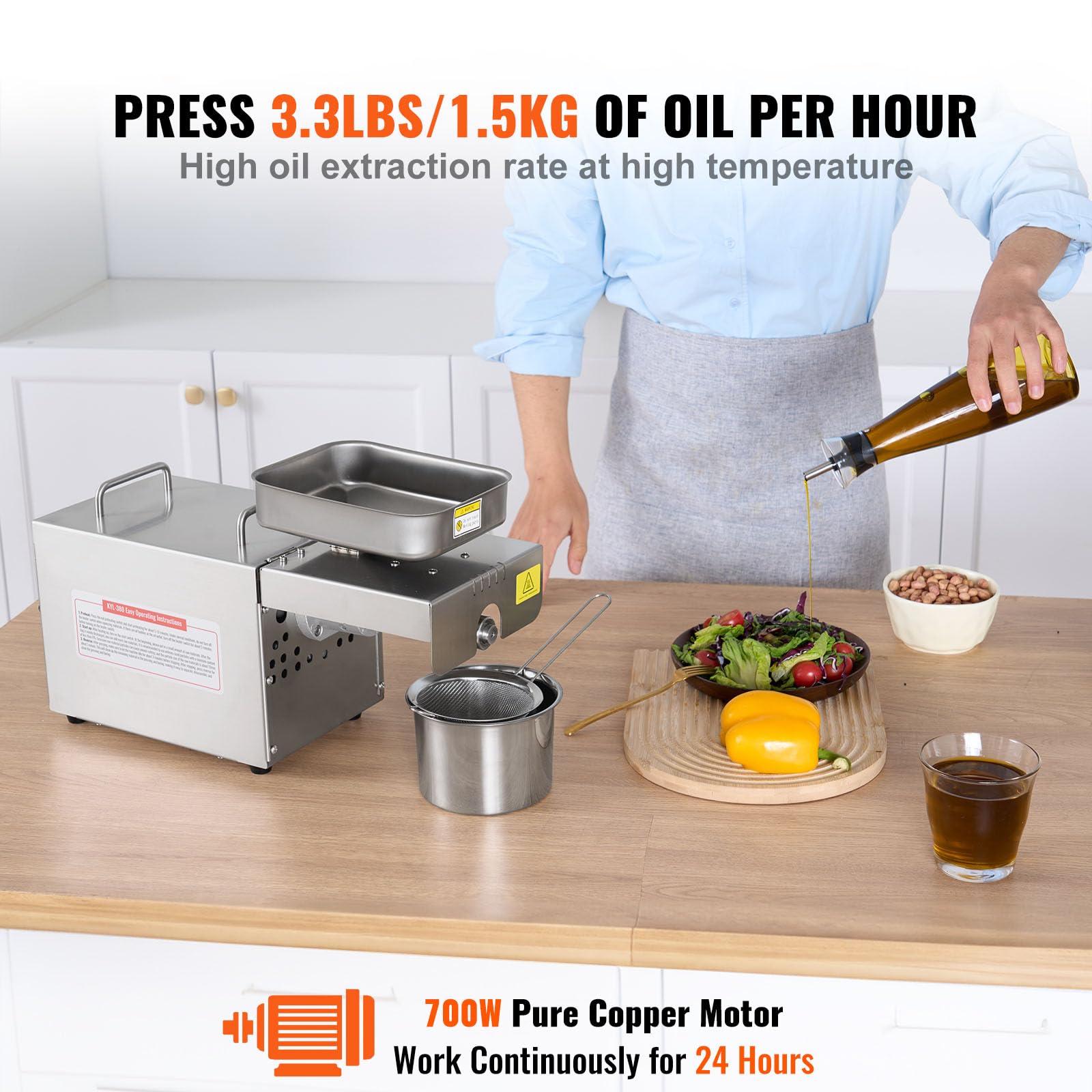 Happybuy 700W Electric Oil Press Machine - Stainless Steel Hot Press Oil Extractor for Organic Coconut, Almond, Peanut Oil - Perfect for Home Use & DIY Natural Oils