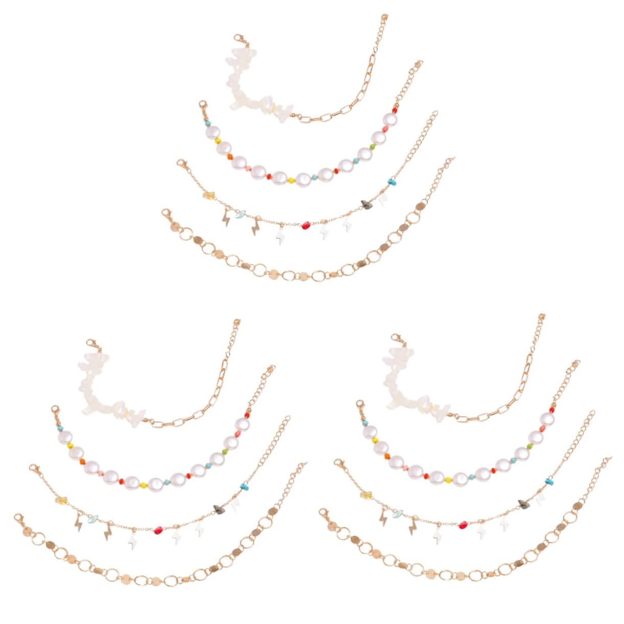 Amosfun 2-Piece Pearl Anklet and Bracelet Set - White Beaded Friendship Jewelry with Alloy Chain for Women | Perfect for Beach, Wedding, and Boho Fashion Accessories