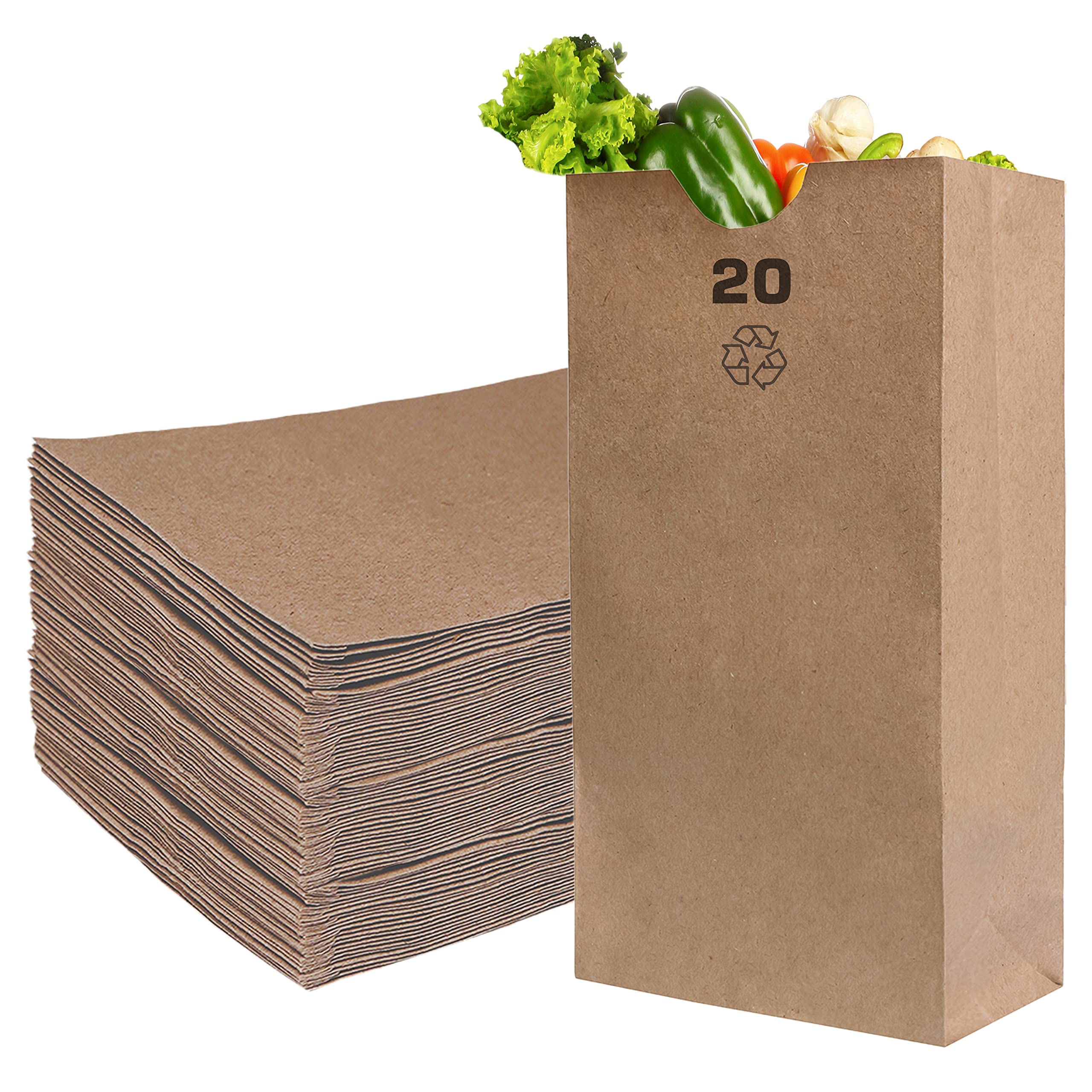 EcoQuality 1500 Pack 20 lb Brown Kraft Paper Bags - 16