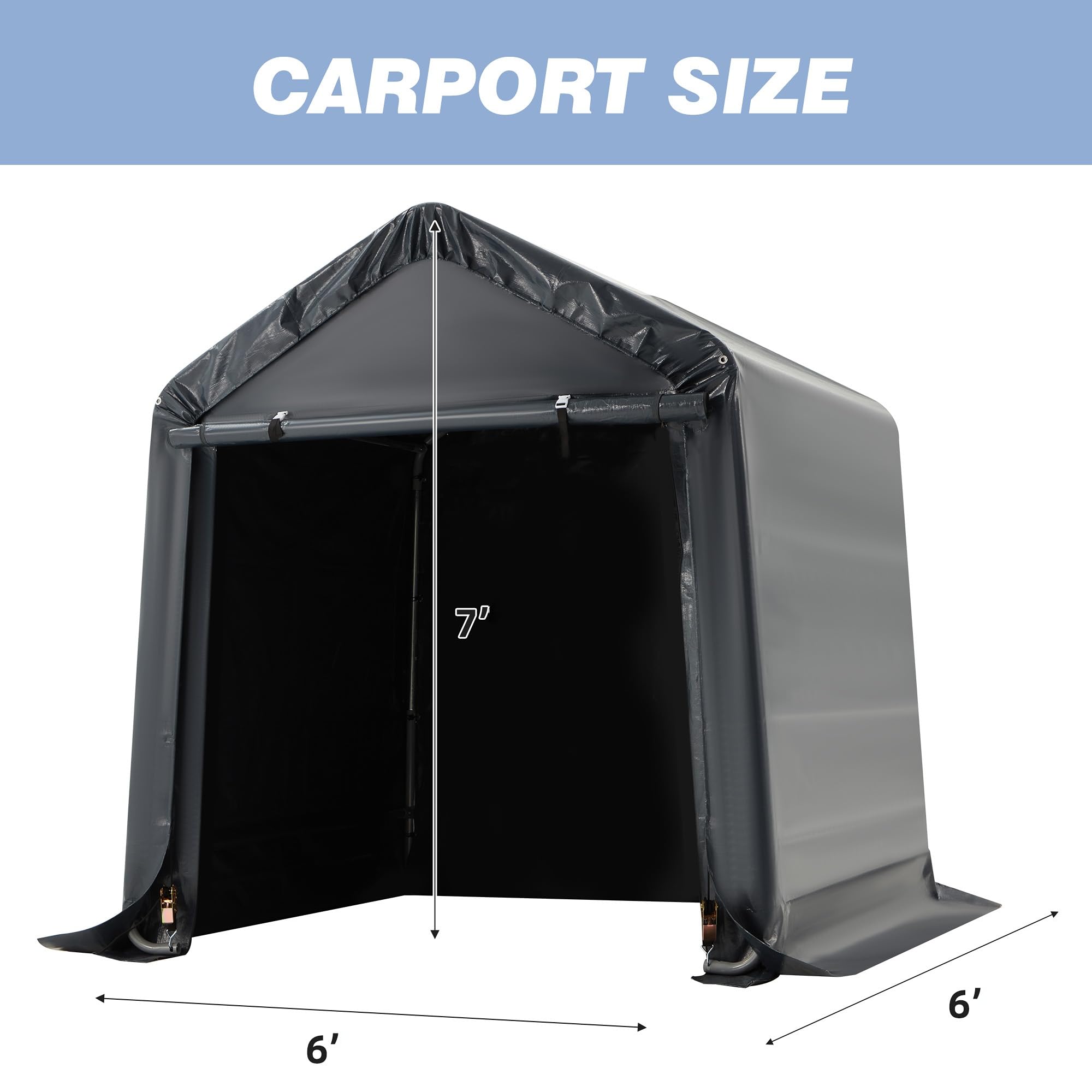 MELLCOM 6x6ft Heavy Duty Portable Storage Shed - Waterproof Outdoor Canopy with Roll-Up Zipper Door for Bikes, Motorcycles, Garden Tools & Equipment - Perfect for Backyard, Garage & Patio Storage Solutions
