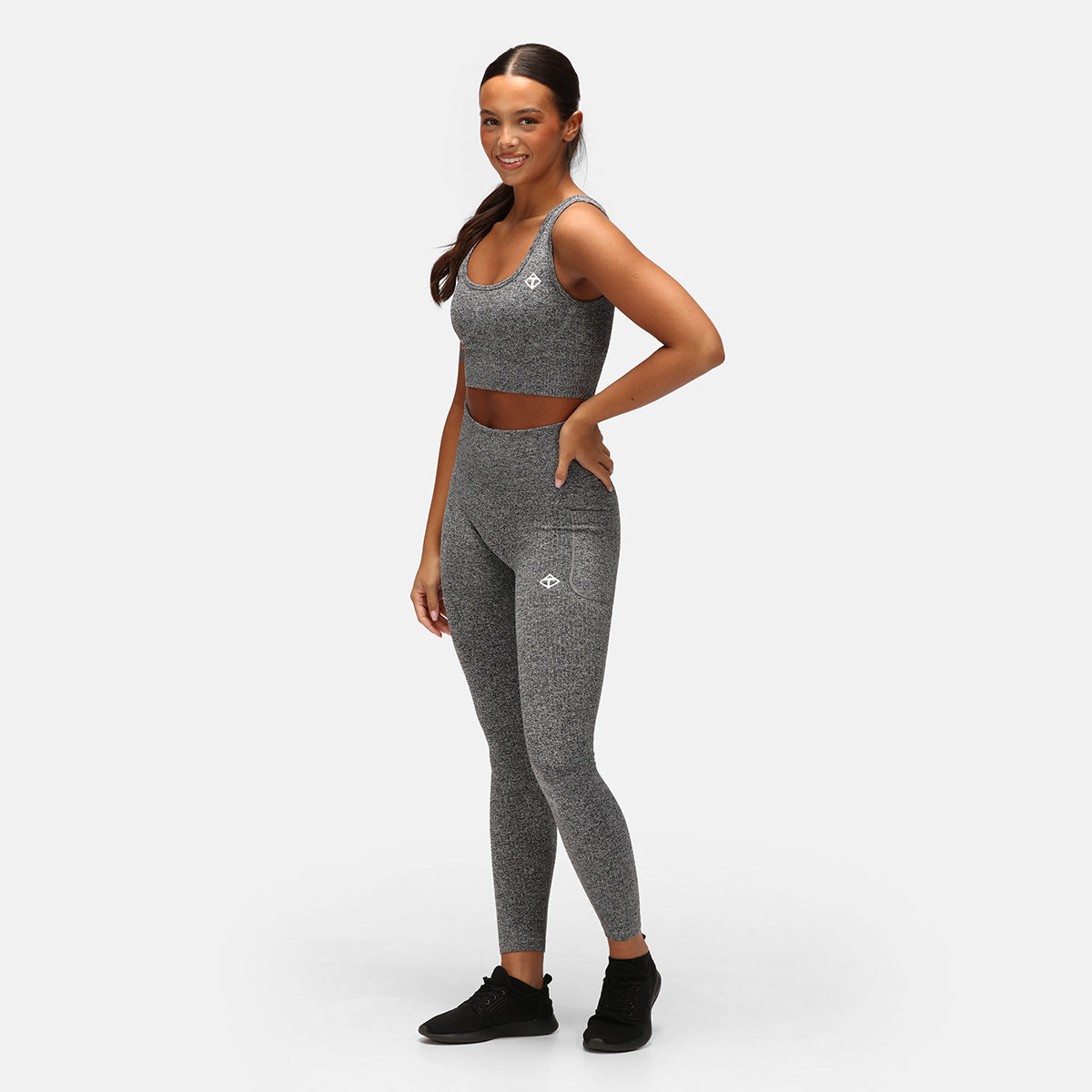 High-Waisted Charcoal Ribbed Seamless Leggings for Women - Tummy Control Yoga Pants, Workout Leggings for Running, Gym & Lounge Wear