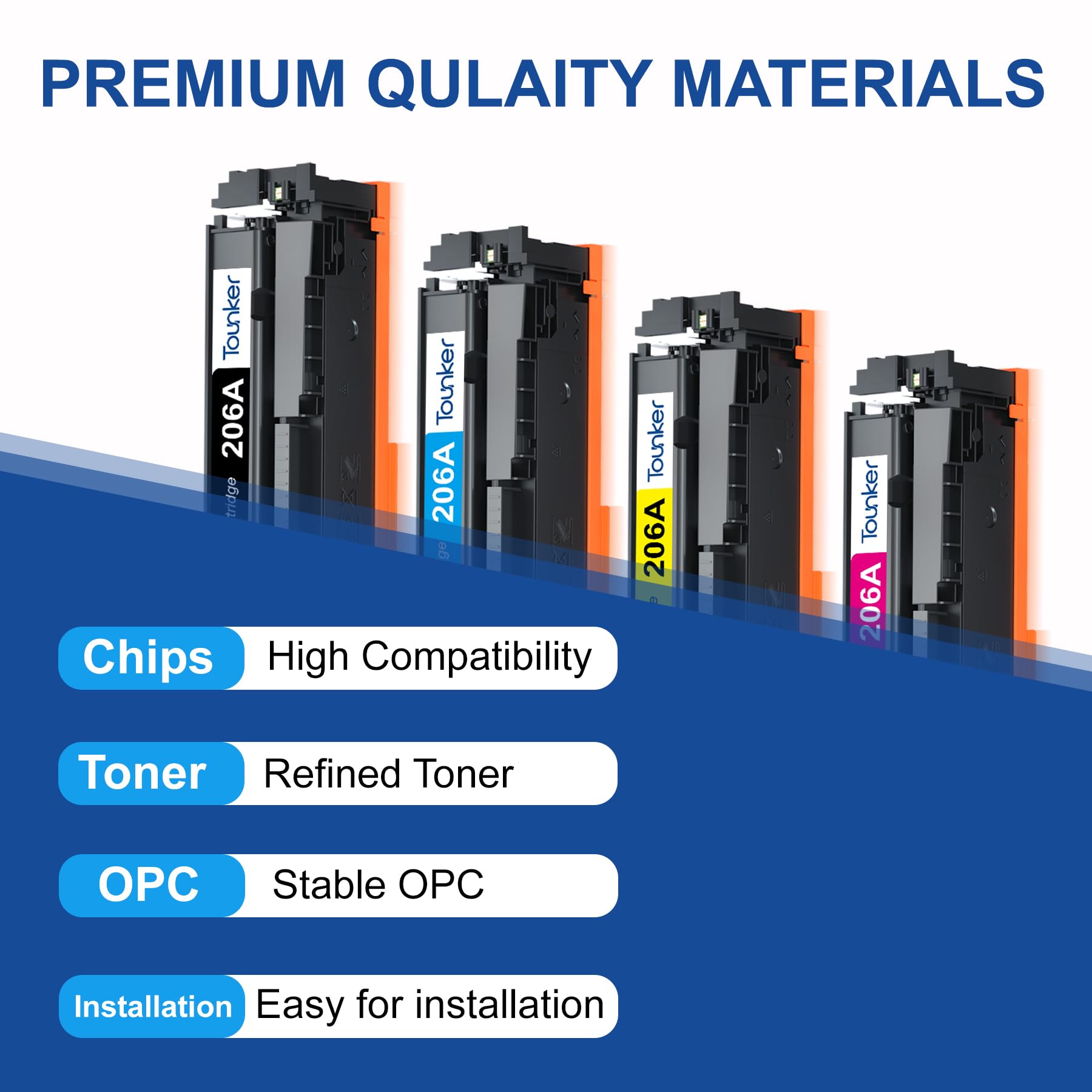 Tounker 4-Pack Compatible Toner Cartridge Replacement for HP 206A 206X (Black, Cyan, Magenta, Yellow) - Works with HP Color LaserJet Pro MFP M283fdw, M283cdw, M255dw, M283, M255 Printers - Chipped BCMY Toner for Home & Office Printing Needs