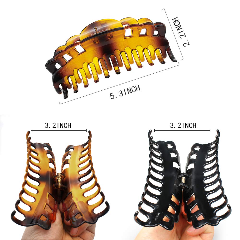 Extra Large Plastic Hair Claw Clips for Women - Strong Hold Jumbo Hair Clips for Long Thick Hair, Updo & Ponytail - Perfect for Workouts, Beach & Everyday Styling