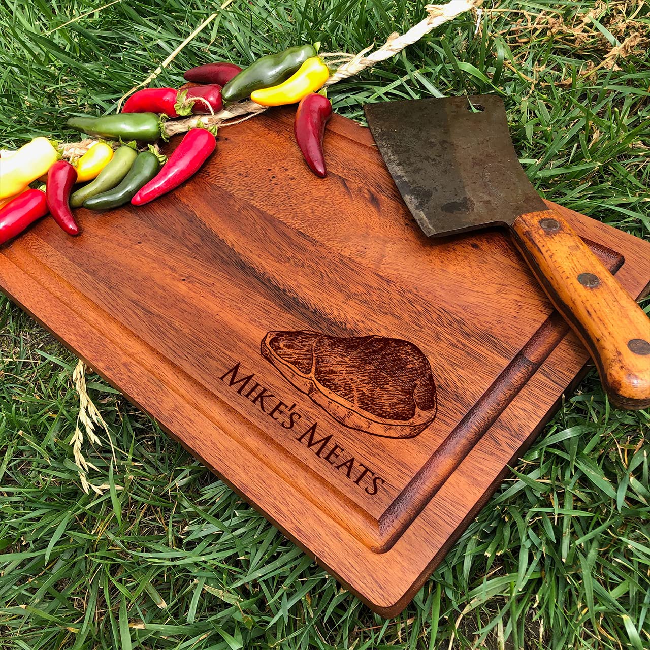 Personalized Engraved Cherry Wood Cutting Board - Custom Steak Board with Arch Design (9
