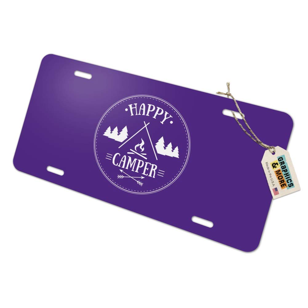 Happy Camper with Campfire Novelty Metal Vanity License Plate - Custom Car Tag for RV, Truck & Outdoor Enthusiasts - Perfect for Camping Trips & Road Adventures