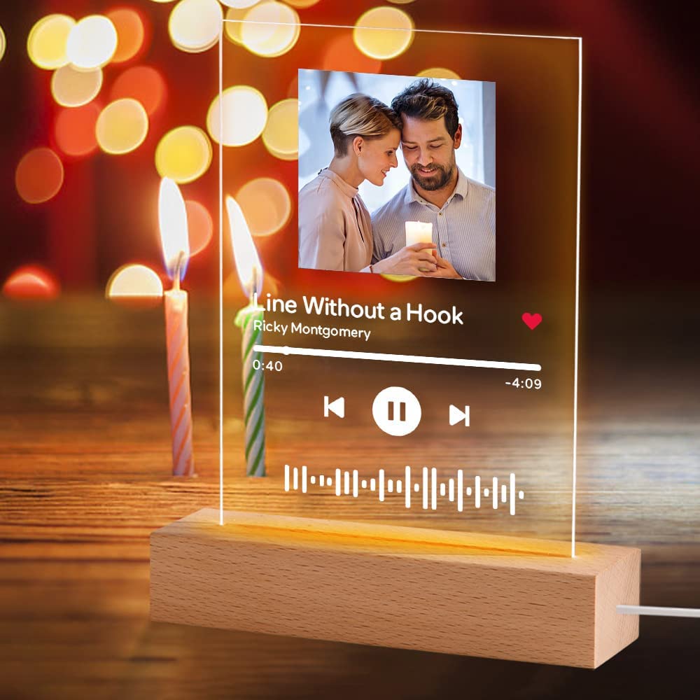 Custom Spotify Glass Art Plaque - Personalized Acrylic Song Plaque with Photo & Scannable Spotify Code - LED Night Light for Music Lovers - Perfect Gift for Anniversaries, Birthdays & Home Decor