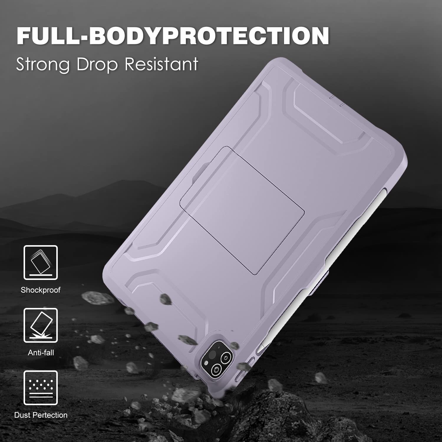 DTTO Shockproof iPad Air 5th/4th Gen Case (10.9 Inch 2022/2020) & iPad Pro 11 (2021/2020/2018) - Protective Cover with Pencil Holder & Screen Protector, Taro Purple | Perfect for Work, School & Travel Protection