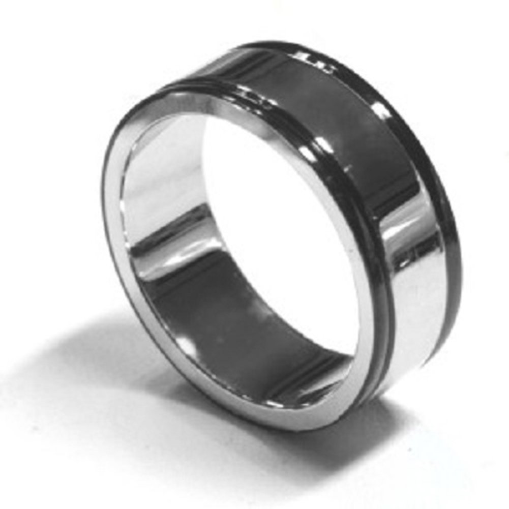 Fair Trade High Polish Stainless Steel Band Ring with Black Edge - Durable & Stylish Unisex Jewelry for Weddings, Engagements, and Everyday Wear