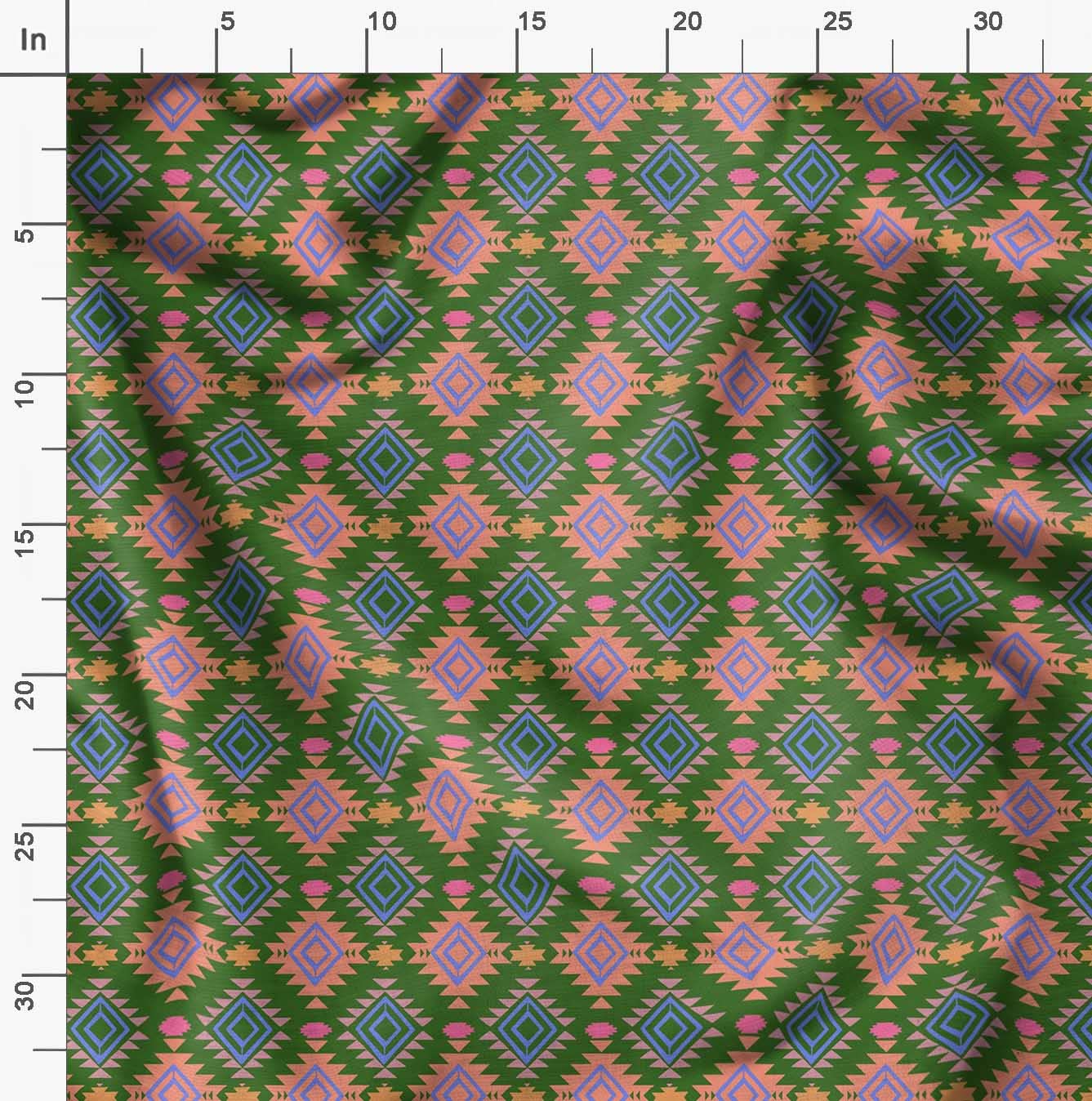Soimoi Moss Green Georgette Fabric by The Yard - 42 Inch Wide Diamond Geometric Print - Elegant Classic Design for Dresses, Curtains & Home Decor
