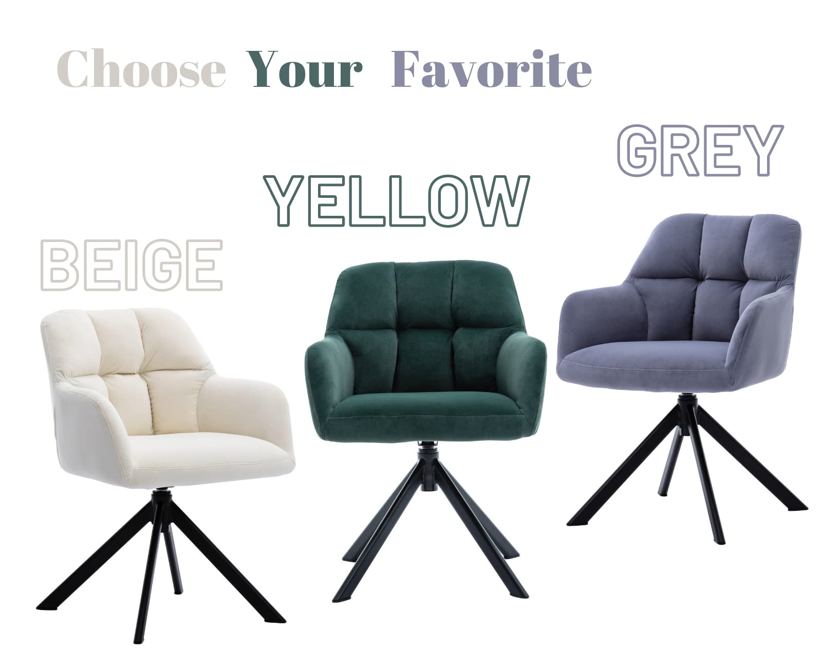 Velvet Swivel Accent Chair with Armrests - Mid Back Upholstered Desk Chair for Small Spaces, No Wheels - Perfect for Home Office, Bedroom, Living Room & Vanity Reading (White)