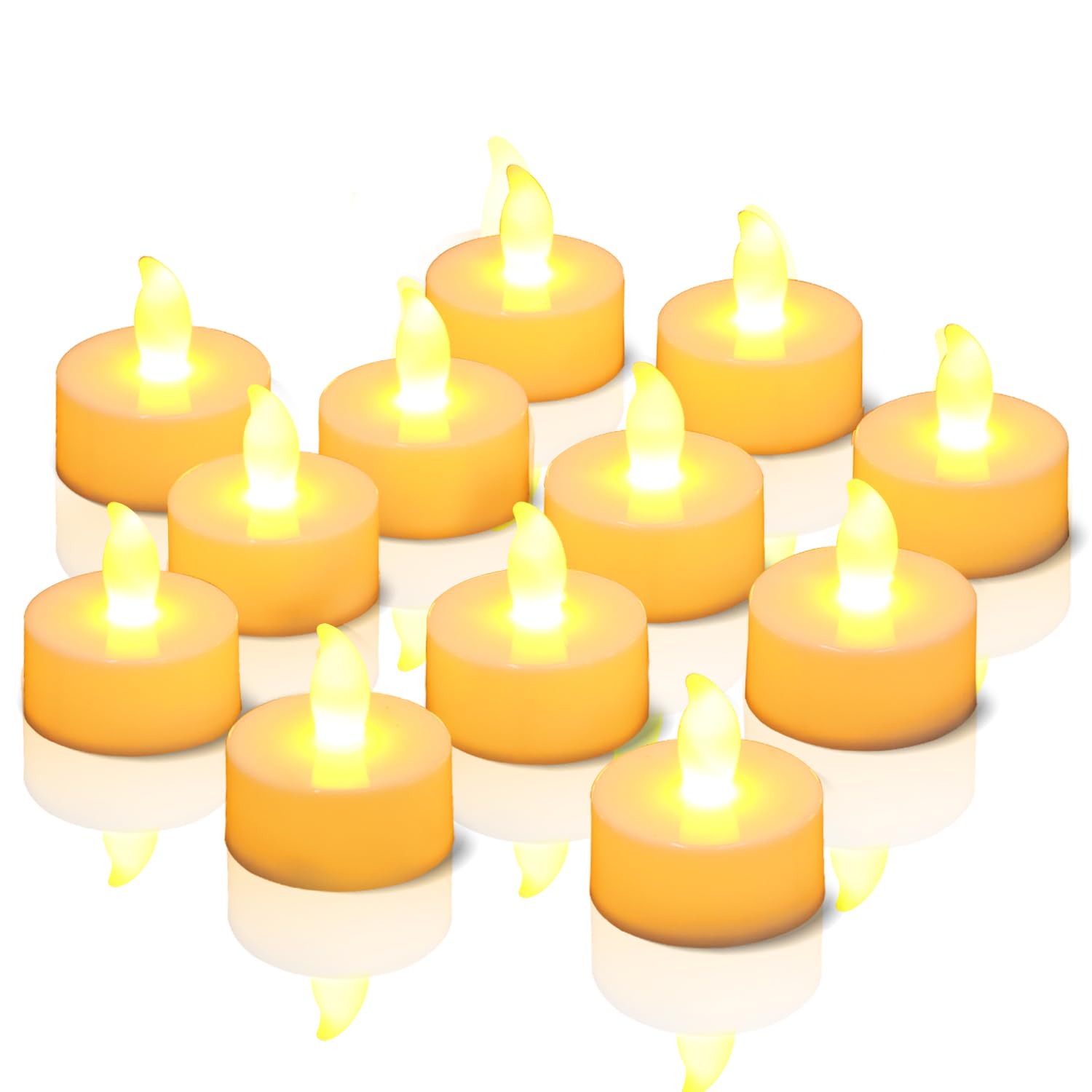 Flameless LED Tea Lights - Pack of 12 Warm Flickering Candles for Wedding & Home Decor