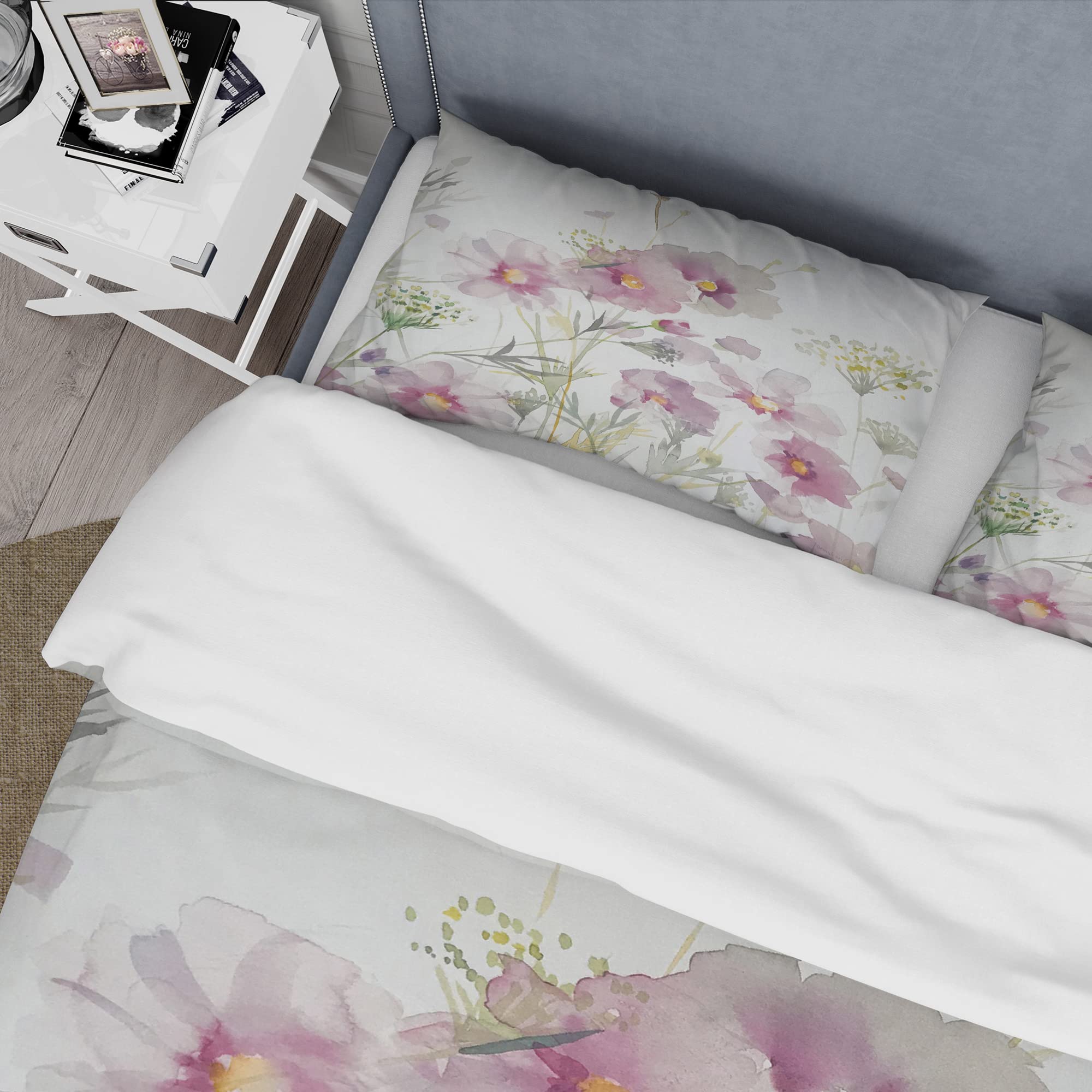 DesignQ Shabby Chic Floral Duvet Cover Set - King Size 3-Piece Pink Bedding | Soft & Breathable All-Season Comforter Cover | Perfect for Master Bedroom, Guest Room & Cozy Farmhouse Decor