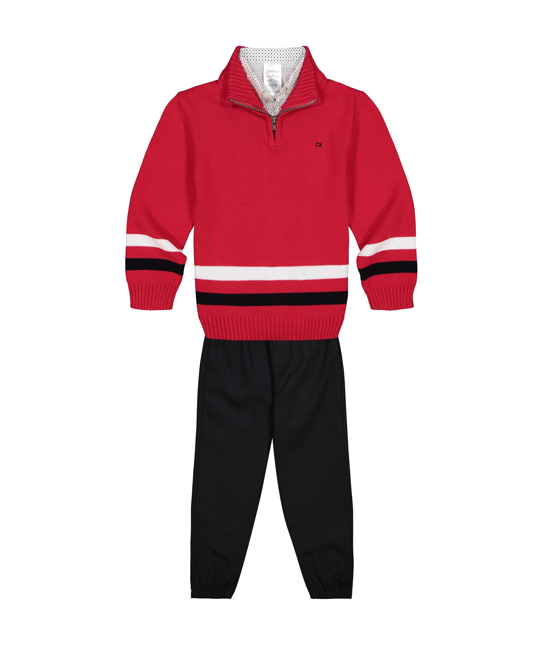 Calvin Klein Boys 3-Piece Winter Outfit Set - Sweater, Dress Shirt & Pants | Formal & Casual Wear for School, Parties & Family Gatherings