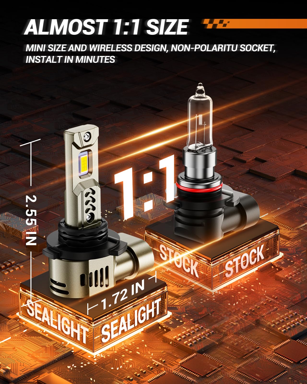 SEALIGHT 9006/HB4 LED Fog Light Bulbs - 34000LM Super Bright 6500K Cool White - Plug and Play Direct Replacement - IP68 Waterproof - Pack of 2 - Perfect for Night Driving & Foggy Conditions
