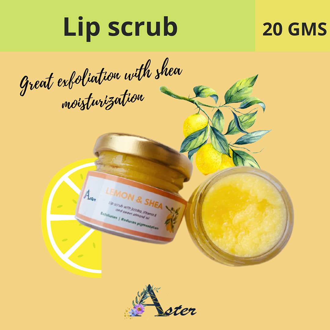 Aster Lemon & Shea Lip Scrub - Natural Exfoliating Lip Treatment for Dark Lips, 20g | Lightens & Softens Lips | Paraben & Sulfate Free | Perfect for Pre-Lipstick Prep & Night Care Routine