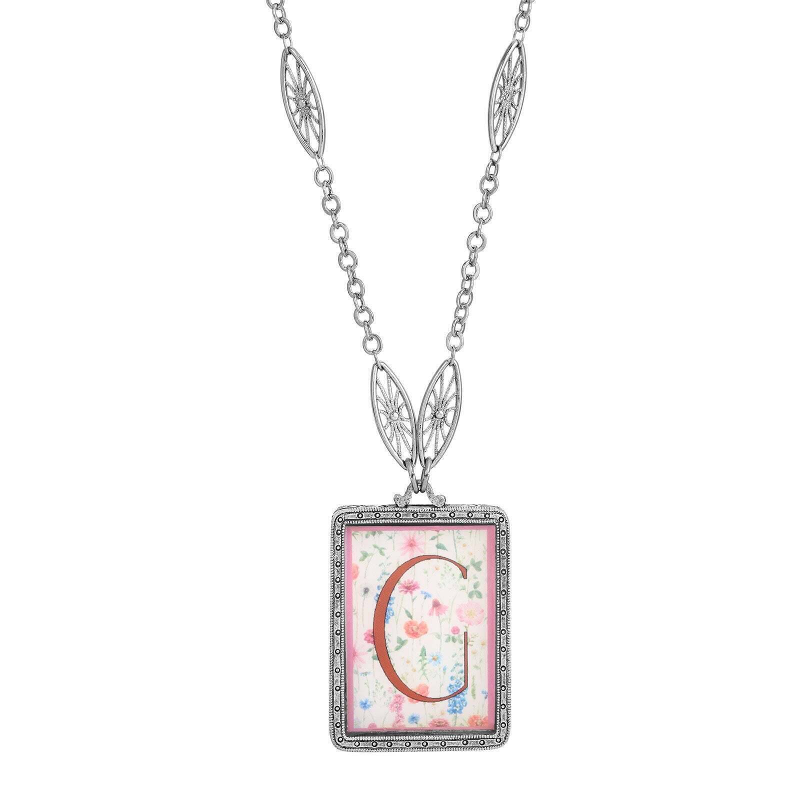 1928 Jewelry Pink Floral Initial Pendant Necklace - 30 Inch Gold Plated Chain, Personalized Name Letter Necklace for Women, Perfect Gift for Birthday, Anniversary & Valentine's Day