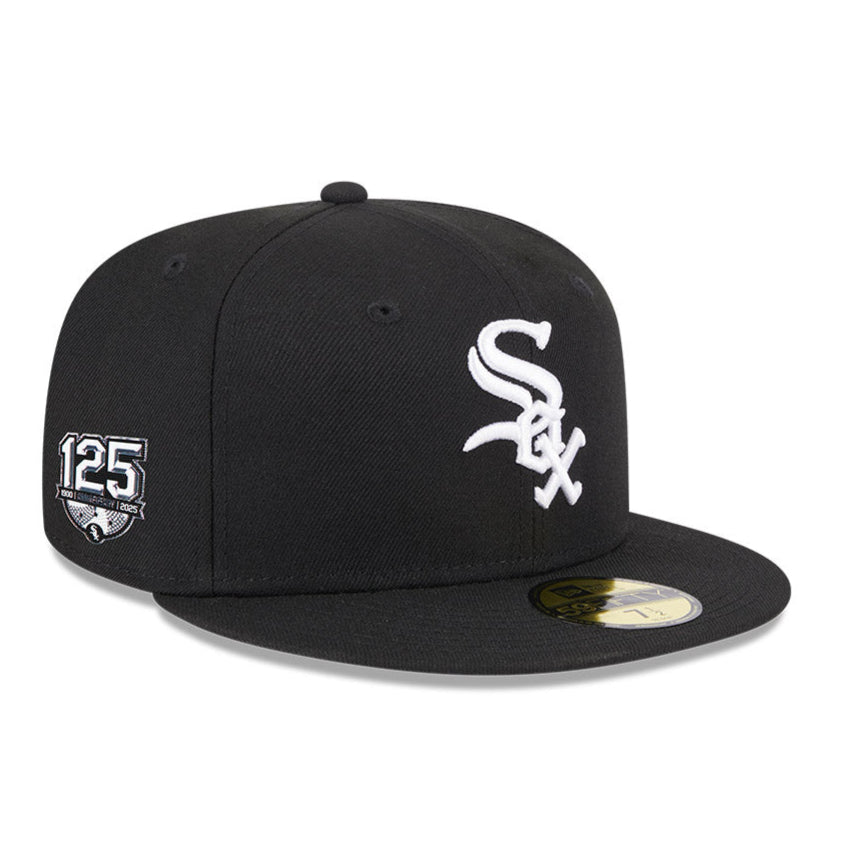 New Era 59Fifty Chicago White Sox 125th Anniversary Patch Game Hat - Black MLB Baseball Cap for Men & Women - Perfect for Games, Fan Gear & Streetwear Fashion