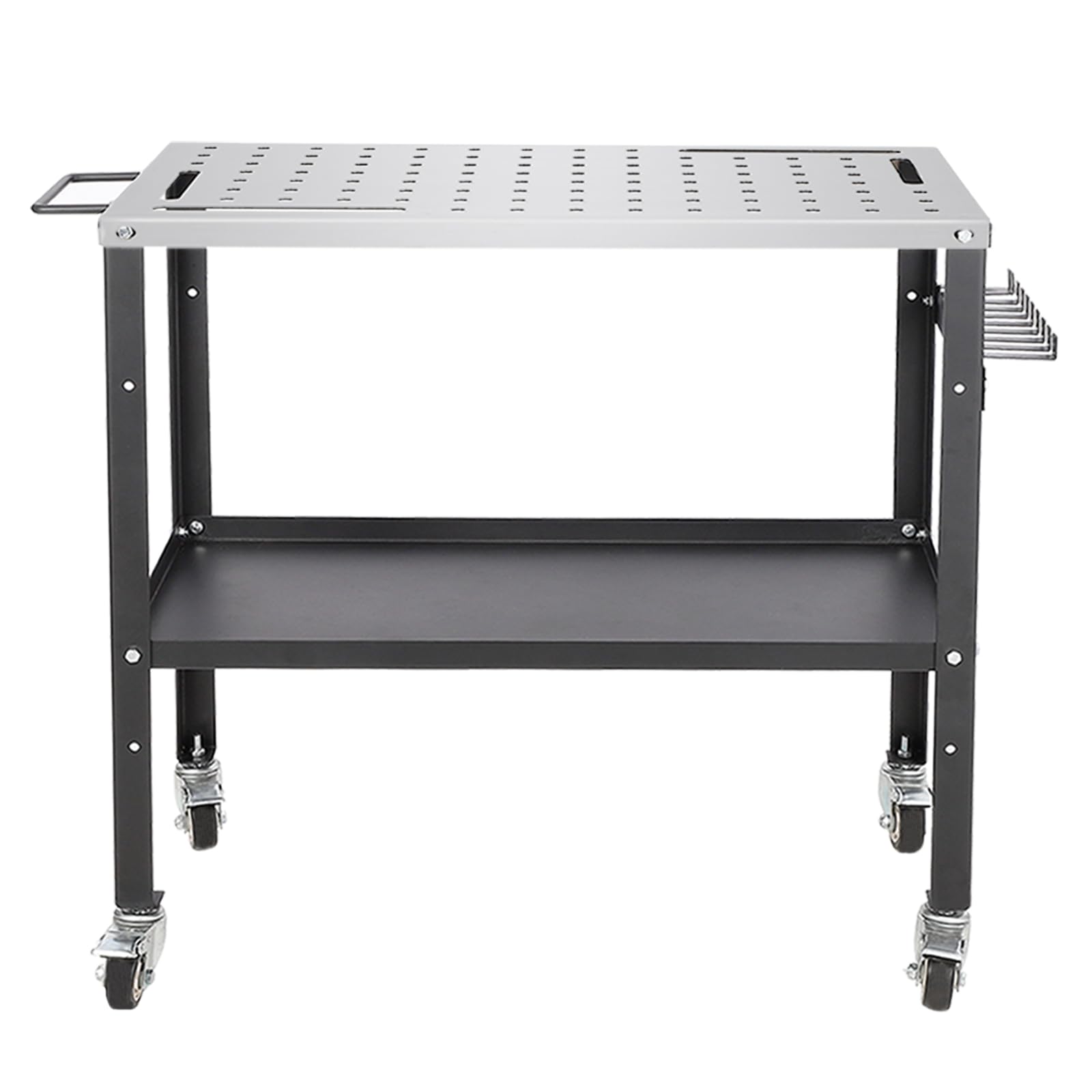 GARVEE 36x18 Inch Heavy Duty Welding Table - Portable Welding Workbench with Double Storage Panels, Hooks & Wheels - 1200lbs Capacity Fabrication Table with 5/8