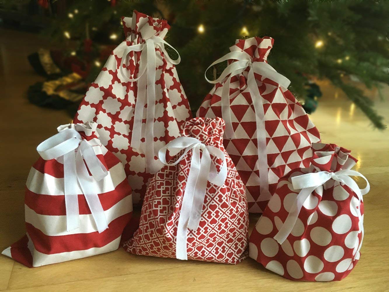 Premium 100% Cotton Gift Bags Set of 5 - 3 Large 16