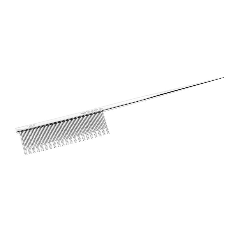Tauro Pro Line Double Teeth Metal Comb with Tail - Professional Grooming Comb for Dogs & Cats - Perfect for Detangling, Shedding & Styling Pet Hair at Home or Salon