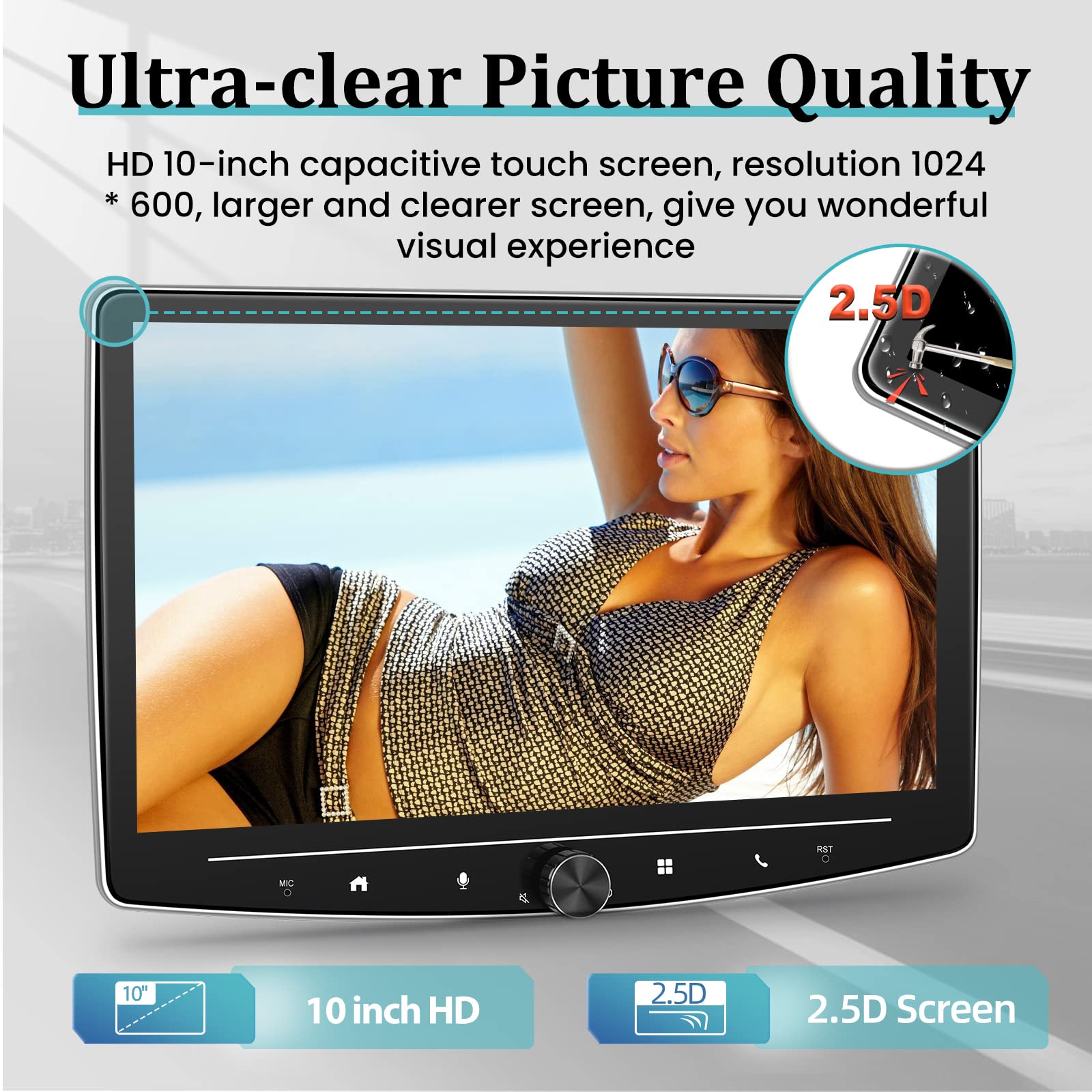NHOPEEW 10 Inch Single Din Android Car Stereo - Wireless Apple CarPlay & Android Auto, Floating Touchscreen, AHD Backup Camera, Bluetooth, GPS, WiFi, HiFi Audio - Perfect for Road Trips & Daily Commutes