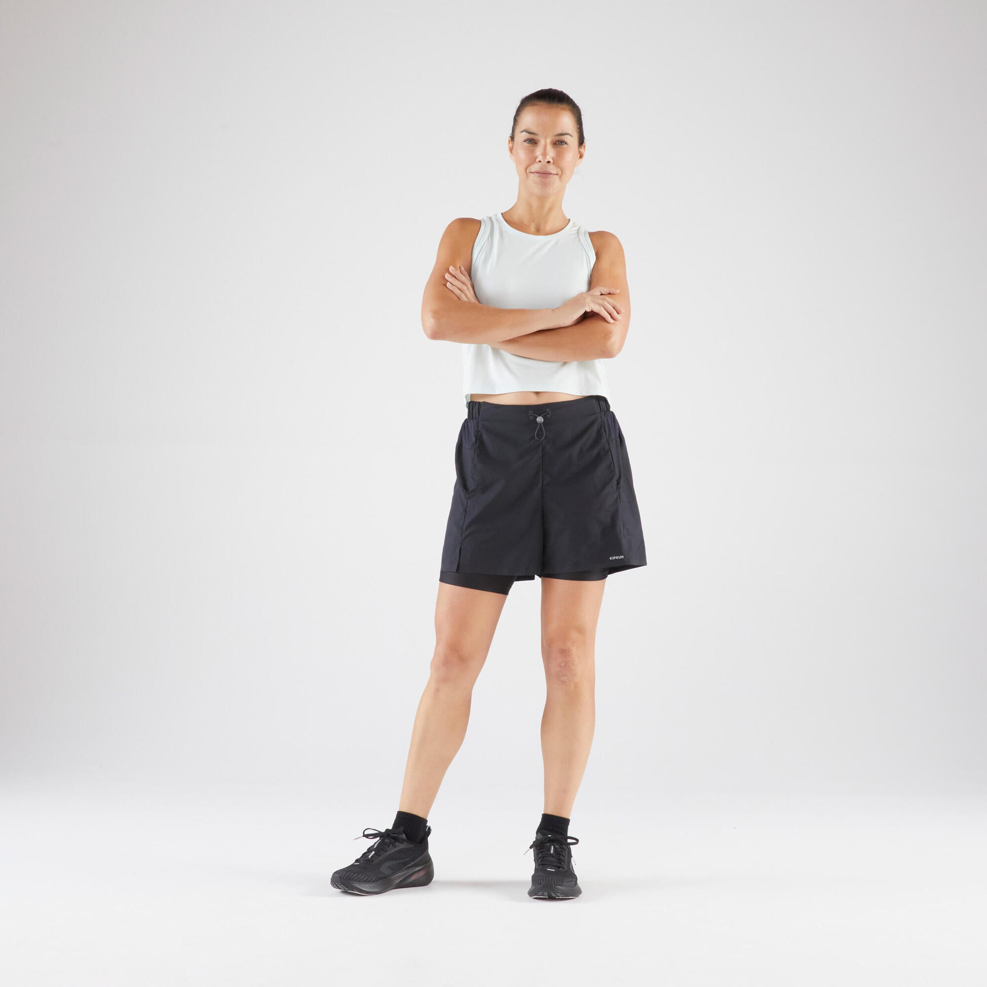 Kiprun Women's Run 500 2-in-1 Compression Running Shorts - High Waist Athletic Shorts with Built-in Liner for Women - Perfect for Running, Training & Gym Workouts