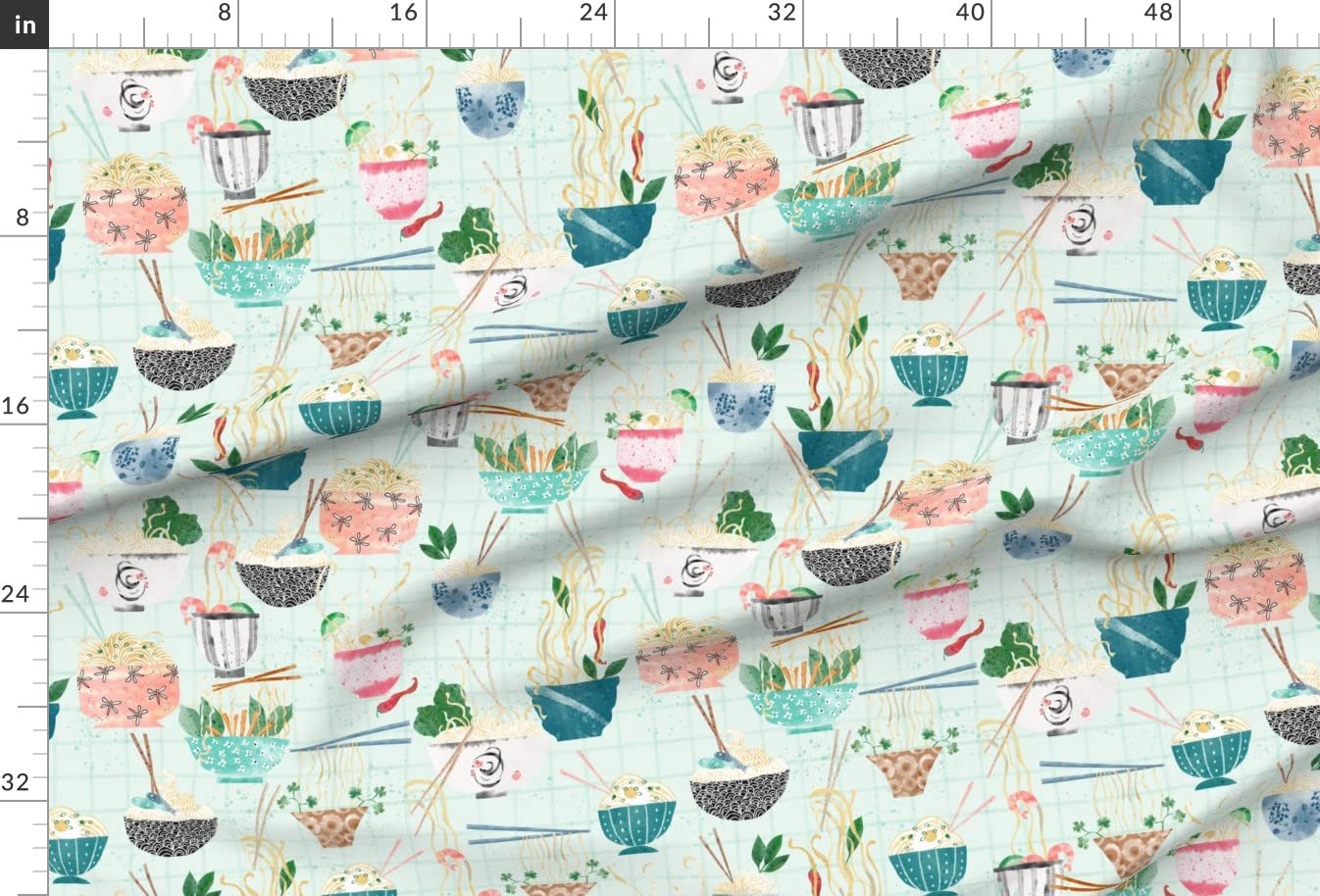 Noodle Asian Japanese Food Printed Minky Fabric by The Yard - Soft Plush Material for Sewing Baby Blankets, Quilt Backing & DIY Plush Toys - Perfect for Kitchen Decor & Tea-Themed Nursery