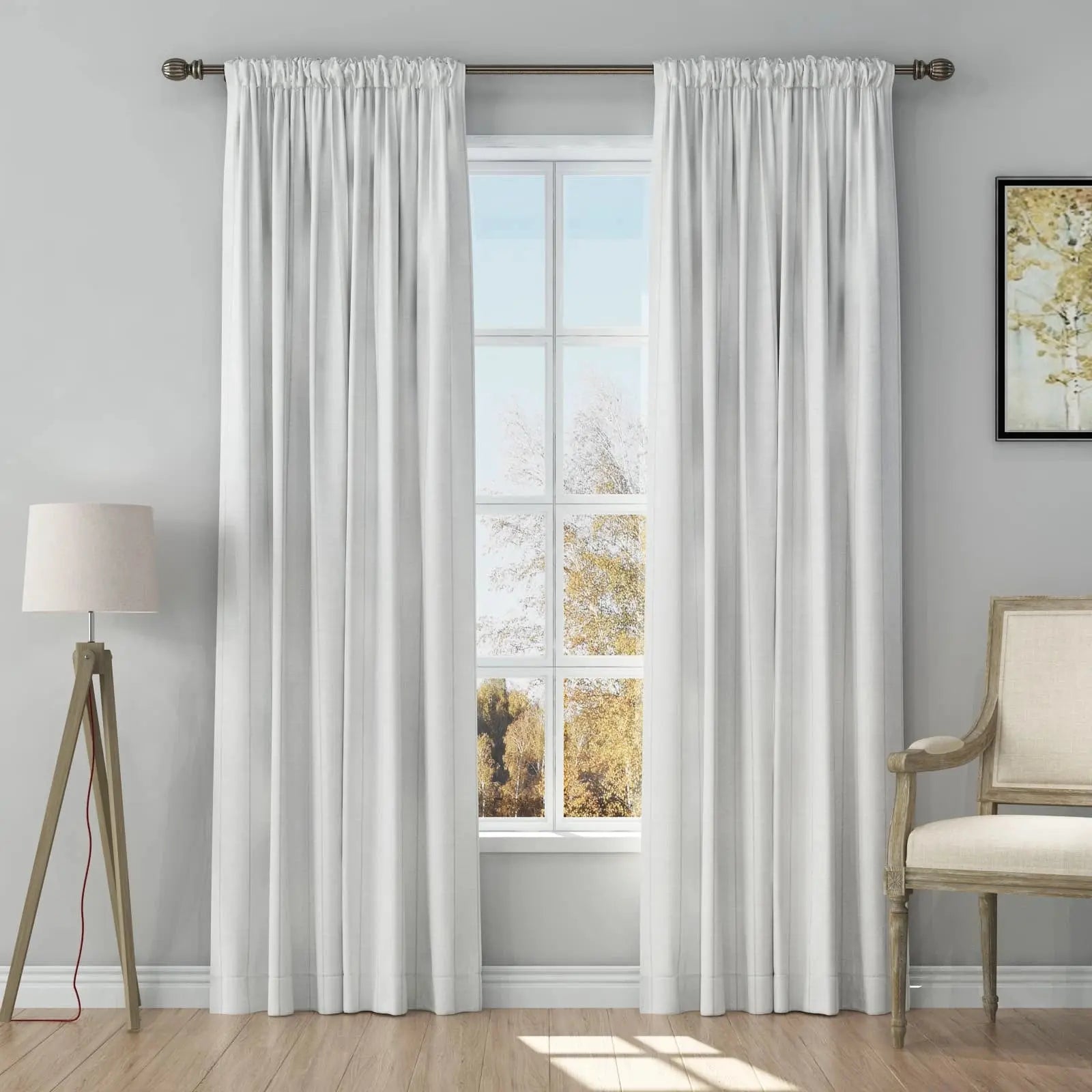 Stefana Silver Print Linen Curtains - Soft Top Blackout Drapes for Living Room & Bedroom Window Treatments