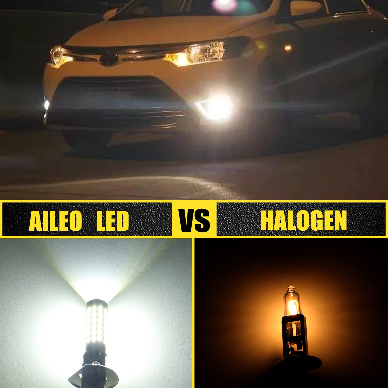 H1 LED Fog Lights DRL 1200 Lumens 360° Beam - Super Bright 6000K Xenon White LED Bulbs for Cars & Trucks (Pack of 2) - Perfect for Night Driving & Off-Road Adventures