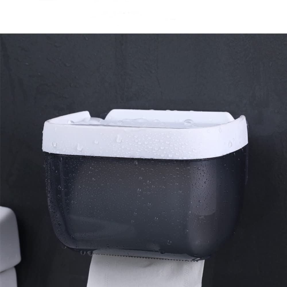 Wall Mount Tissue Holder & Bathroom Storage Box - No Drill Phone Stand, Toilet Paper Holder - Waterproof Home Organizer for Bathroom, Kitchen & Office Organization