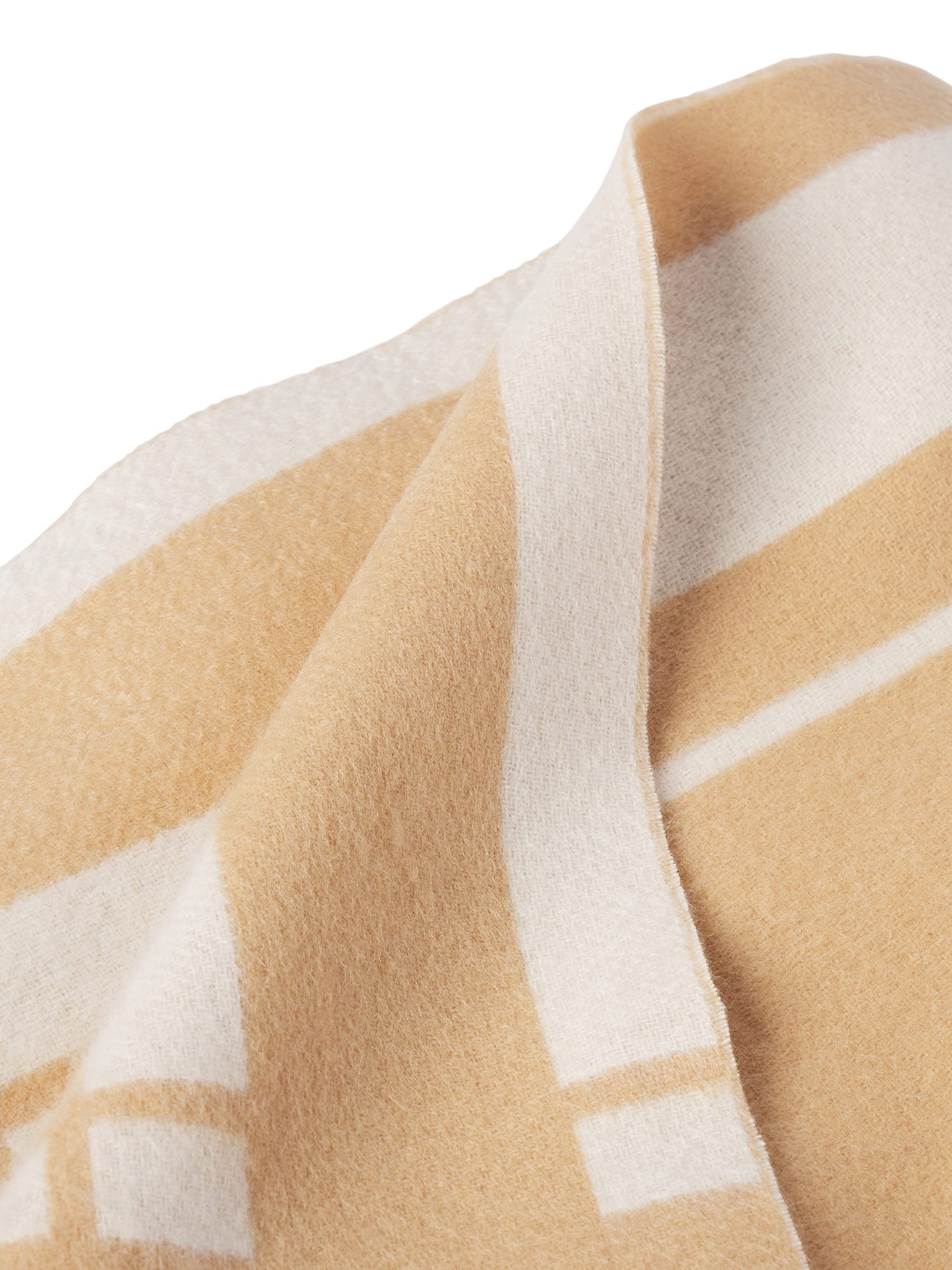 Luxury Reversible Cashmere Throw Blanket with Fringes - Ultra Soft Merino Wool & Mongolian Cashmere Blanket for Sofa, Bed & Home Decor - Warm Winter Accent Blanket (Camel/Beige, 70x50 Inches) - Perfect for Cozy Evenings, Gift Giving & Interior Styling