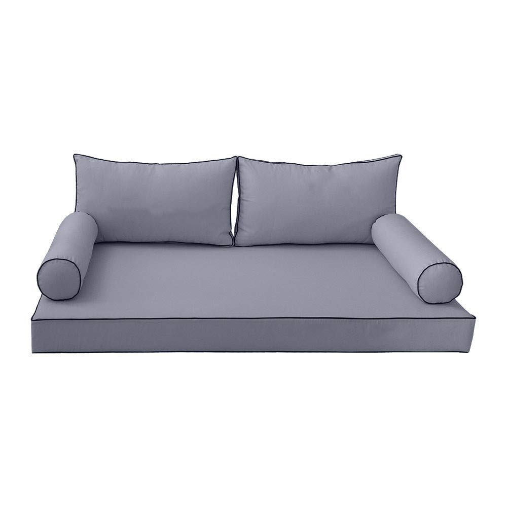 Prolinemax Outdoor Style 2 Twin-XL Daybed Mattress Cover with Contrast Trim - Fitted Bolster Pillow Sheet AD001 - Perfect for Patio Furniture, Sunroom Daybeds & Guest Room Decor