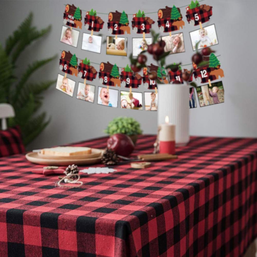 LaVenty Lumberjack First Birthday Banner - Woodland Theme Monthly Photo Banner for Baby's 1st Birthday Party Decorations - Perfect for Rustic Nursery, Outdoor Celebrations & First Year Milestone Photos