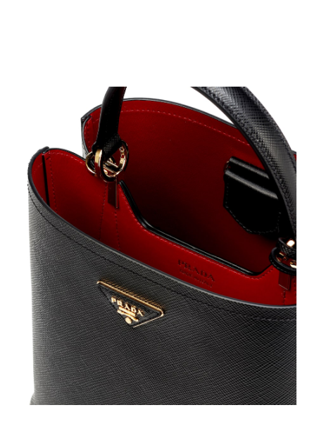 Prada Panier Small Saffiano Leather Handbag in Black & Red - Luxury Crossbody Bag for Women, Perfect for Work, Travel & Evening Events