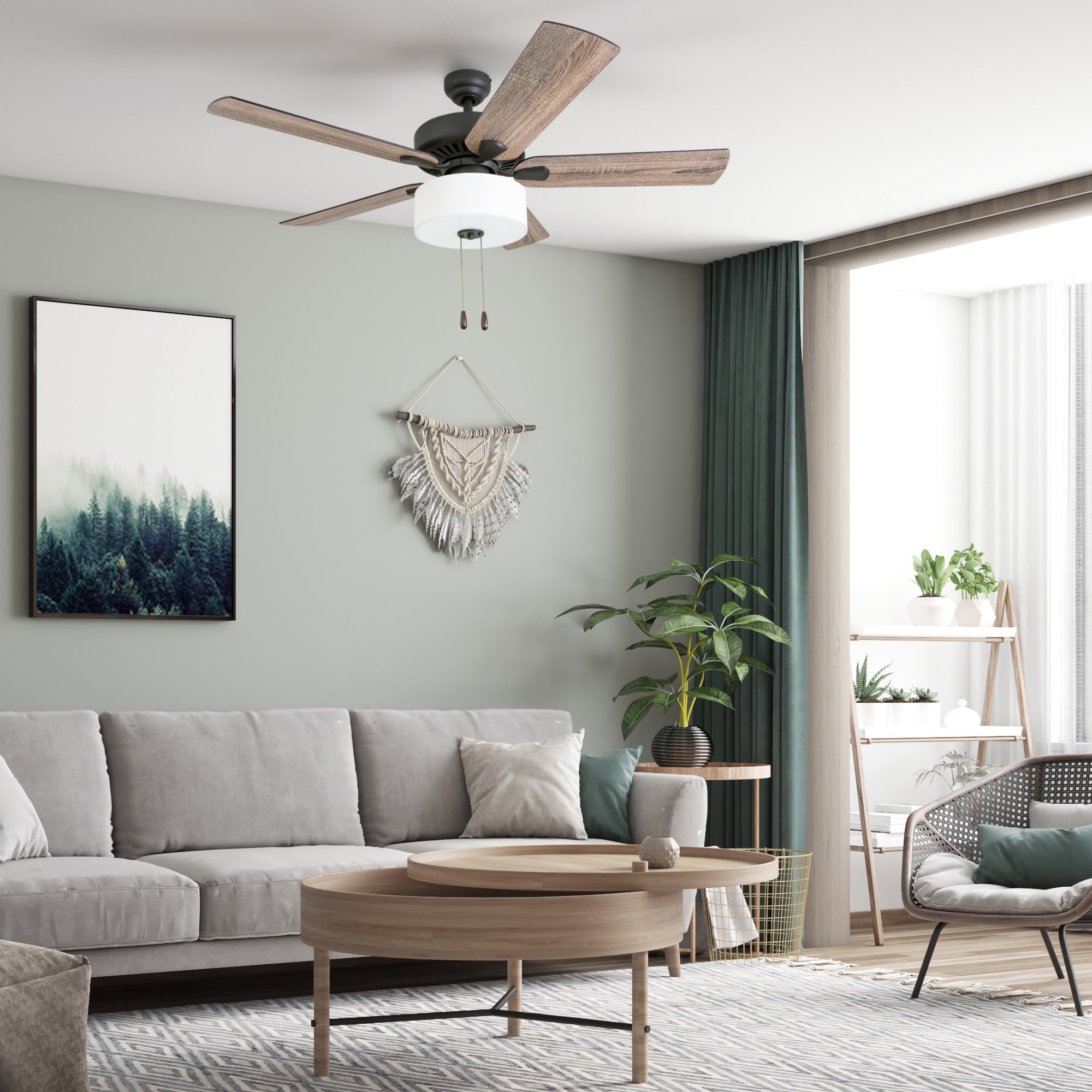 52 Inch Bronze Canoe Ridge Ceiling Fan with Pull Chain - Perfect for Living Rooms, Bedrooms, and Outdoor Patios