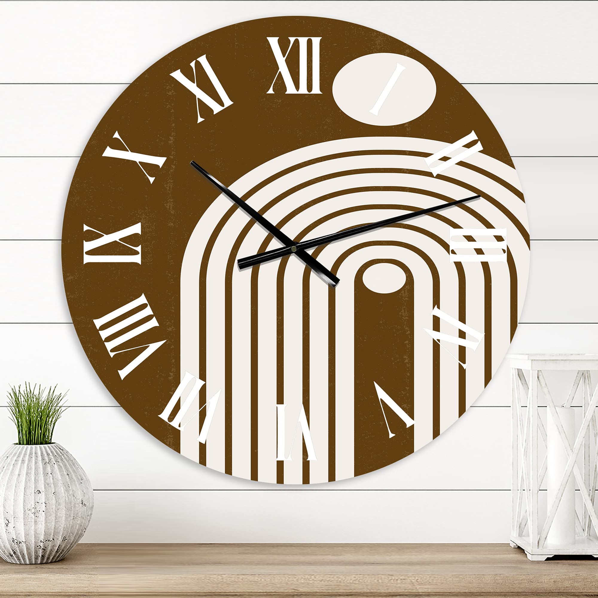 DesignQ Modern Wall Clock - Terracotta Minimalist Boho Rainbow II Abstract Fractal Large Wall Clock for Office & Home Decor | Perfect for Boho, Scandinavian & Modern Interior Design