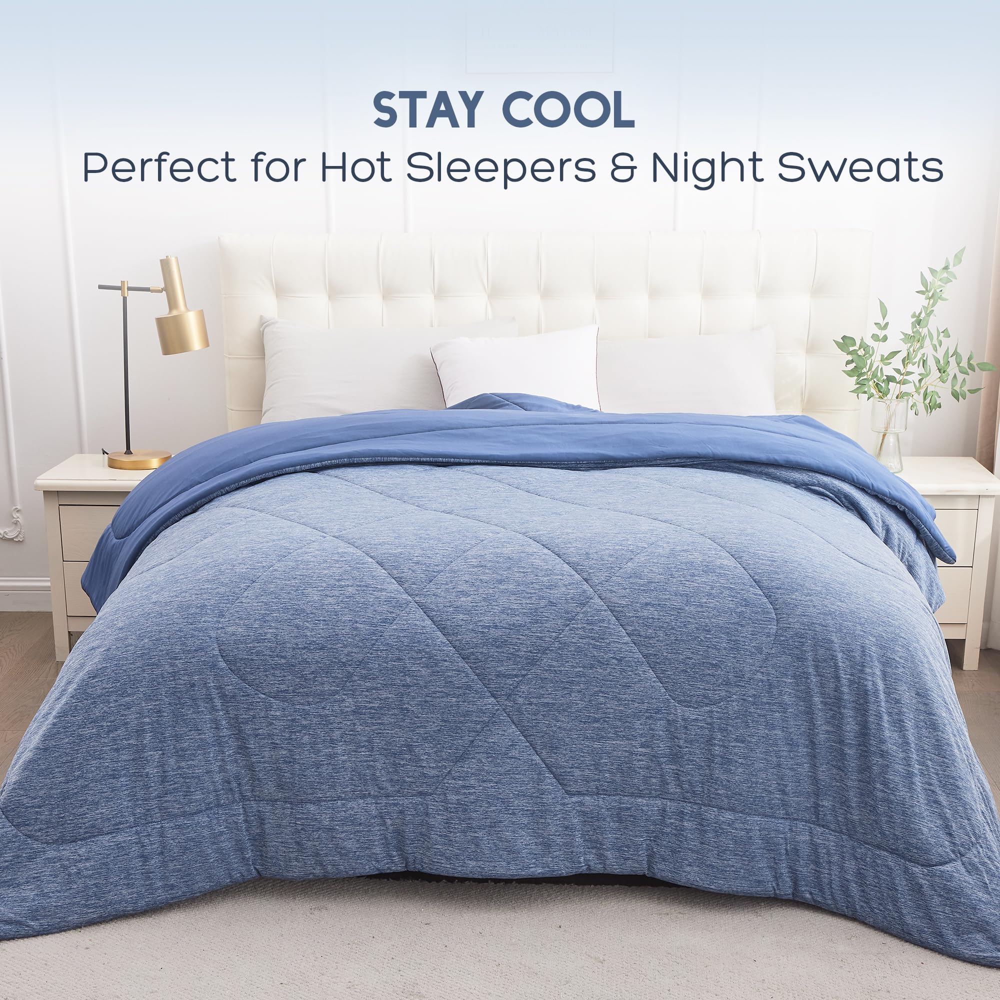 Queen Size Cooling Comforter - Q-Max 0.55 Cooling Fiber Blanket for Hot Sleepers | Soft, Breathable & Lightweight Summer Bedding (90
