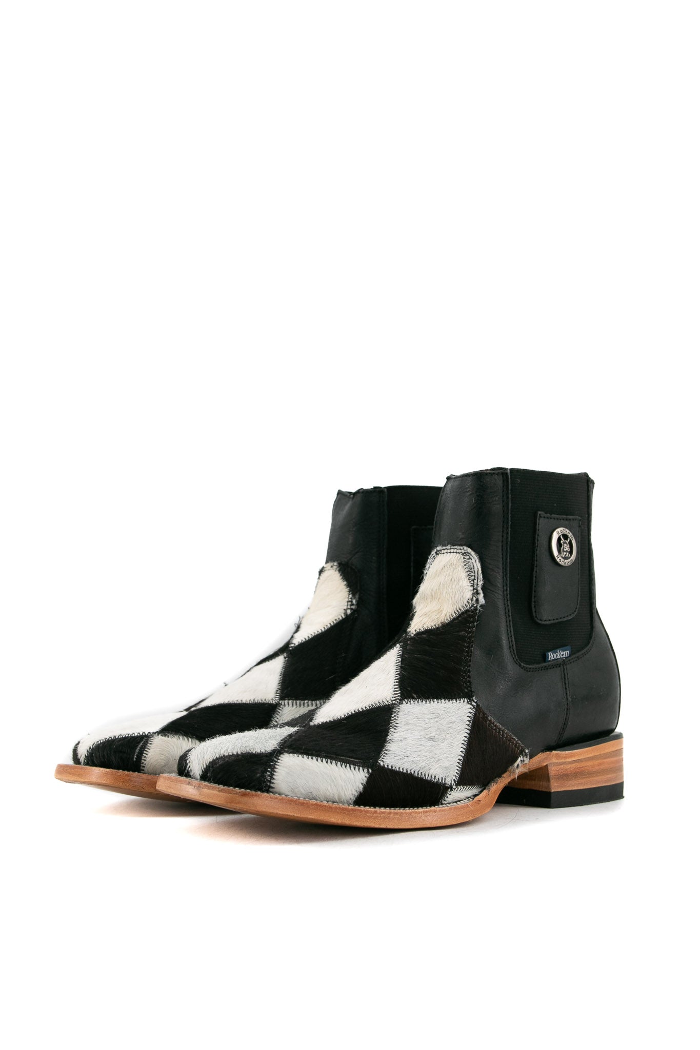 Men's Cowhide Patchwork Square Toe Ankle Boots - Size 9 | Durable Leather Work Boots for Men | Perfect for Casual Wear, Outdoor Activities & Western Style Fashion