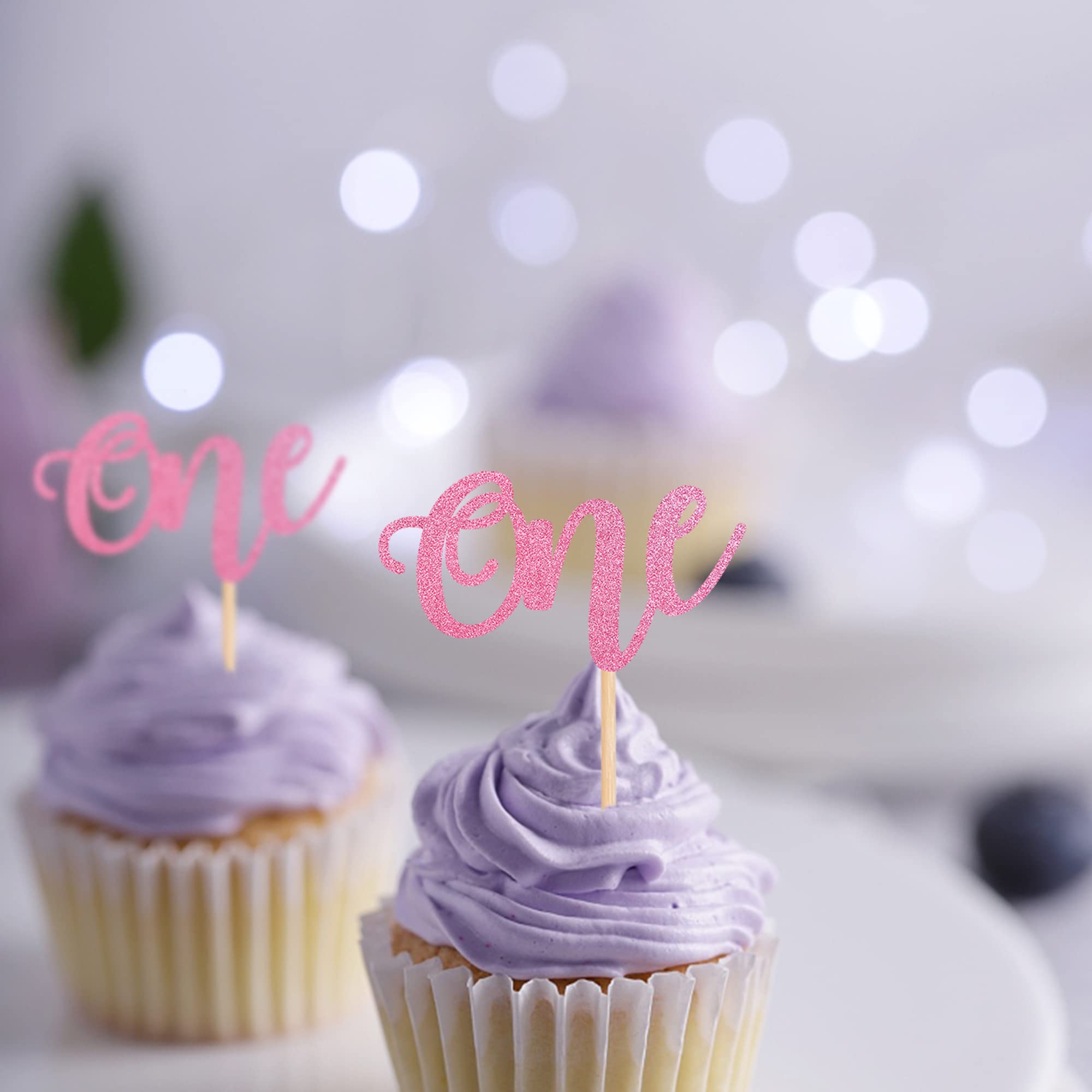 24 Pack Glitter Baby First Birthday Cupcake Toppers - Pink Cake Decorations for Baby Shower, Boys & Girls 1st Birthday Party Supplies | Perfect for Cupcake, Cake, and Dessert Decor