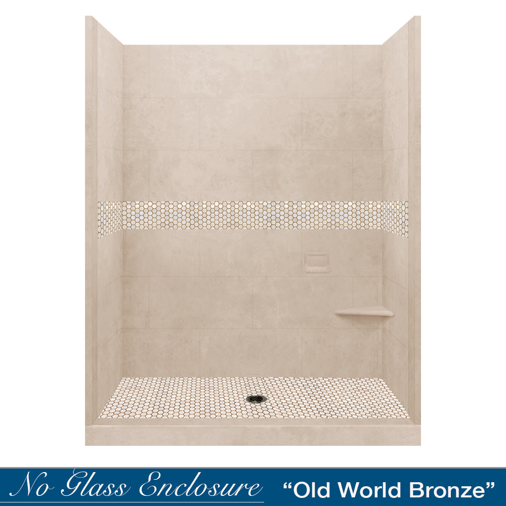 60-Piece Alcove Brown Sugar Sistine Stone & Honey Hex Mosaic Tile Set - DIY Shower Remodel Kit for Bathroom Wall & Floor Renovation