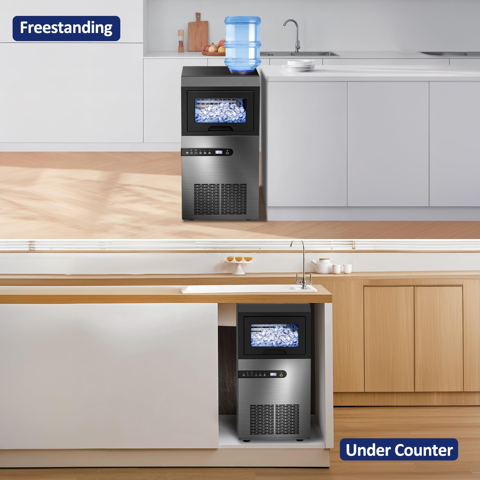 Commercial Ice Maker Machine 100lbs/24H - Stainless Steel Undercounter Ice Machine with 45 Ice Cubes per Cycle, Dual Water Inlet Modes, Self-Cleaning, 24H Timer - Perfect for Bars, Coffee Shops, Restaurants & Commercial Kitchens