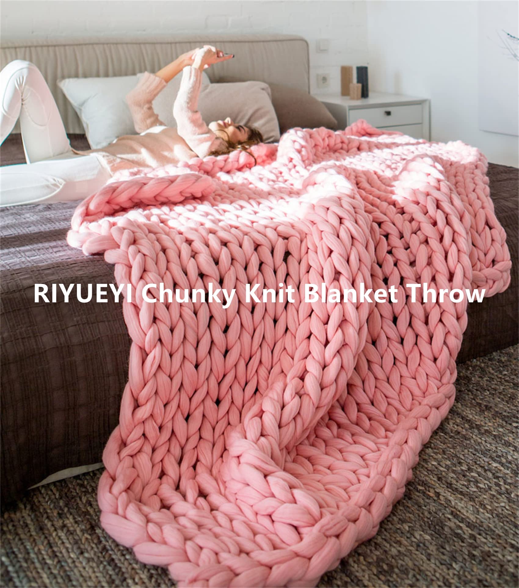 Chunky Knit Throw Blanket - Oversized Cable Knit Chenille Blanket 70x78 Inches (180x200cm) - Soft Hand Knotted Braided Blanket for Sofa, Bed, Couch - Cozy Gray Blanket for Winter, Living Room, Home Decor