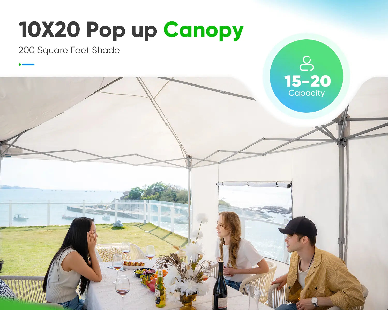 10' x 20' Pop Up Canopy Tent with Removable Side Walls - Waterproof Outdoor Shelter for Parties, Camping & Beach Events