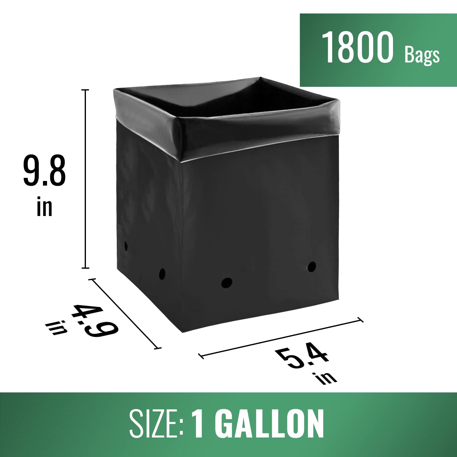 **1 Gallon Black PE Plastic Grow Bags for Plants - 1800 Pack | Durable Nursery Pots for Seedlings, Vegetables & Herbs | Indoor & Outdoor Gardening, Hydroponics, Greenhouses**