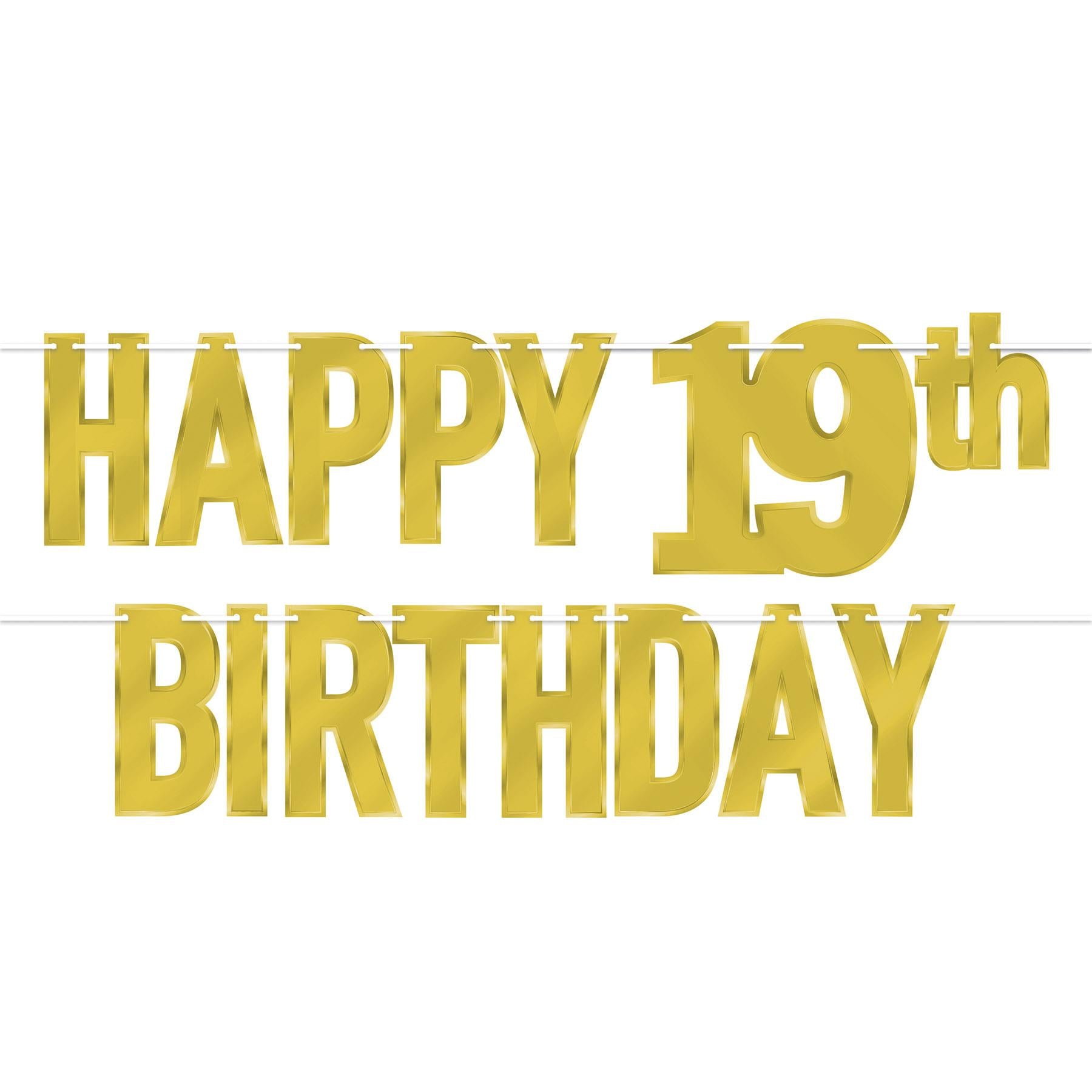12 Pack Beistle Gold Foil Happy 19th Birthday Streamers - Perfect for Birthday Party Decorations, Anniversary Celebrations & Special Events Decor