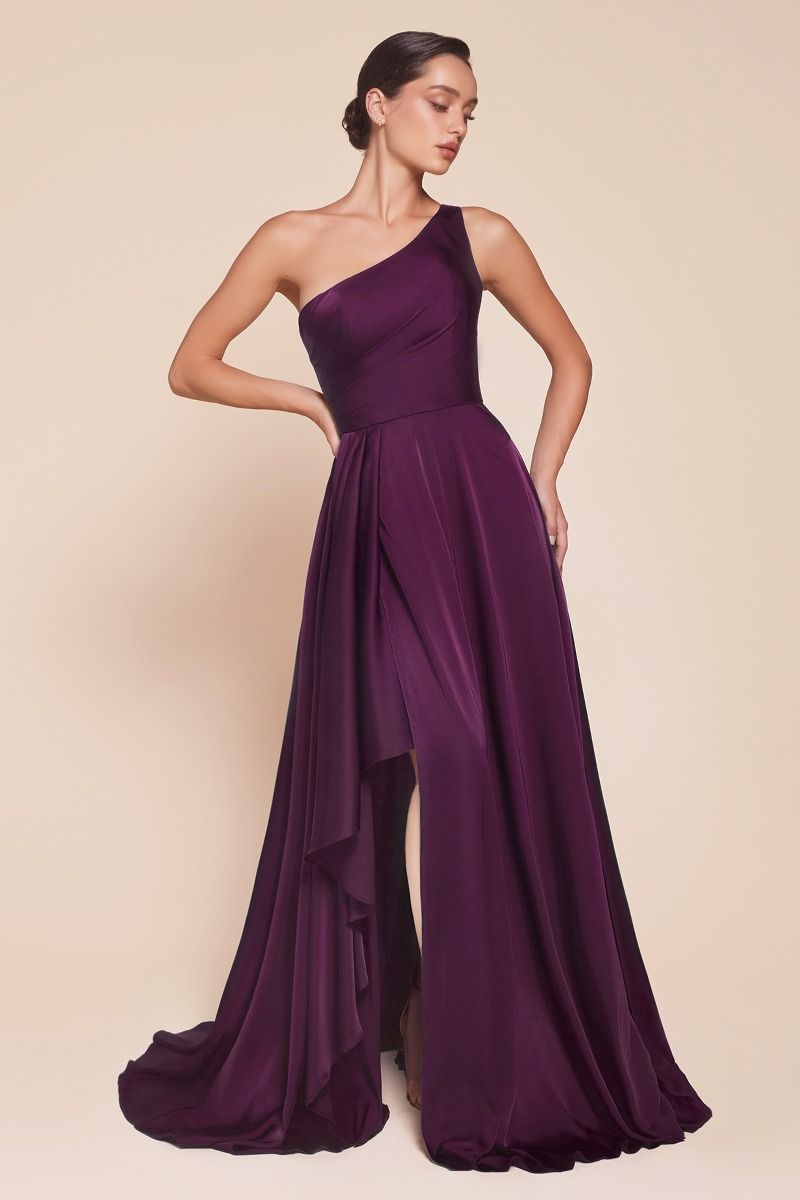 Miranda One Shoulder Soft Satin A-Line Dress in Eggplant Purple - Elegant Evening Gown for Prom, Wedding & Special Occasions