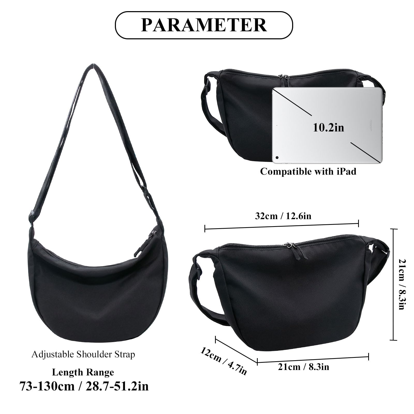 YAMEIZE Crossbody Bag for Women & Men - Adjustable Shoulder Strap Hobo Purse, Crescent Phone Bag, Dumpling Style Handbag - Perfect for Travel, Shopping & Daily Use