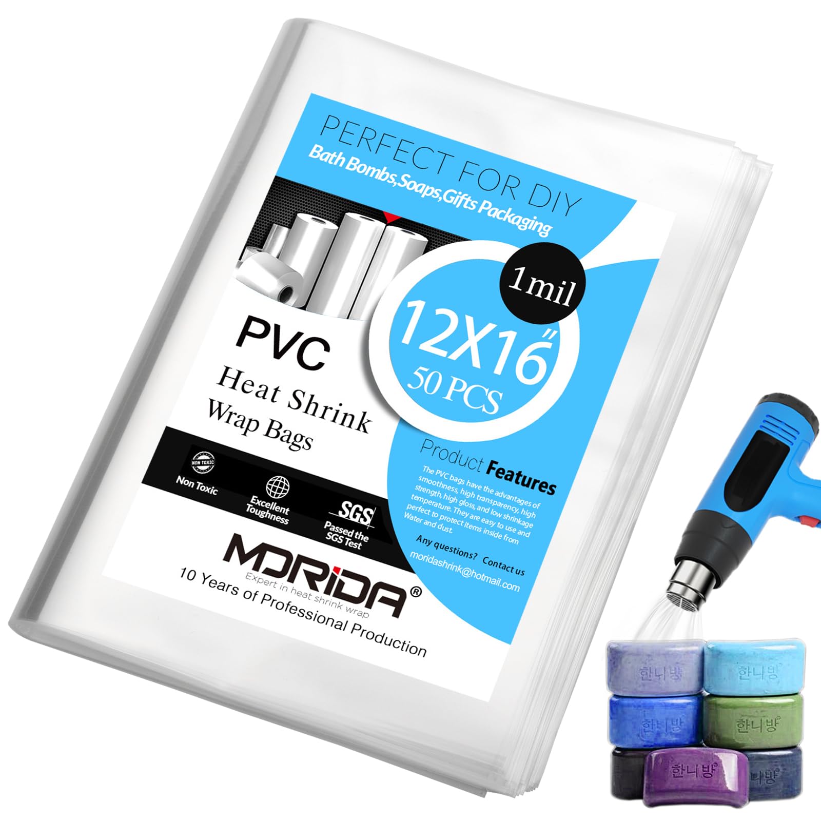 50 Pcs 12x16 Inch Clear PVC Heat Shrink Wrap Bags - 100 Gauge Plastic Packaging for Bath Bombs, Soaps, Candles & Gift Wrapping - Perfect for Retail, DIY Crafts & Small Business Packaging